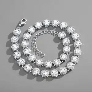 Hip Hop Luxury Jewelry Cubic Zirconia Cuban Chain Full Bling Diamond Tennis Chains Necklace