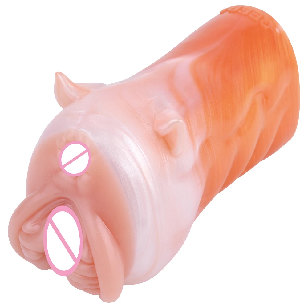 Silicone Male Masturbators with Dual Channel Sexy Doll for Men Penis Massage Animal Big Ass
