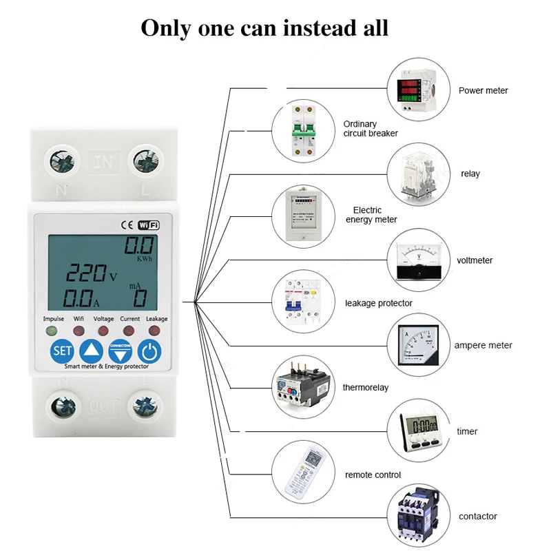 63A TUYA APP WiFi Smart Circuit Breaker Earth Leakage Over Under Adjustable Voltage Protector Relay/Energy Power KWh Meter