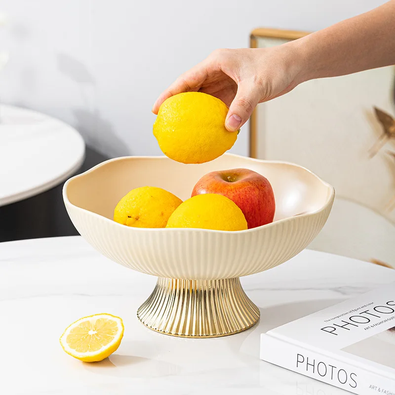 Footed Fruit Bowl White Pottery Ceramic Luxury Server