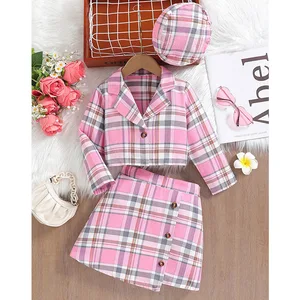 8-12Y Spring Autumn Casual Big Size Girl's Patchwork Soft Shell Polyester Jacket & Button Dress with Hat 3pcs Set