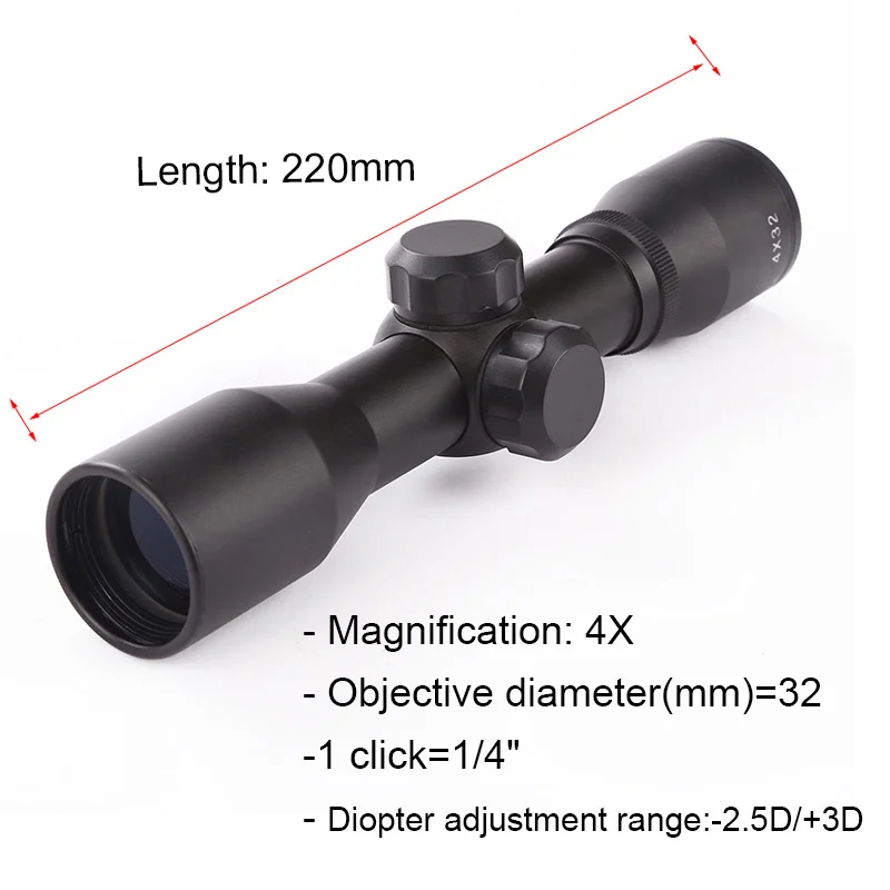 4x32 Scope 4x Magnification, 32mm Objective Lens Diameter