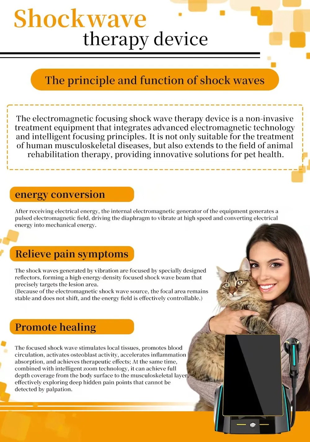 Focused Electromagnetic Shock Physical Therapy Device Focused Wave Therapy Pain Relief for Vet Use
