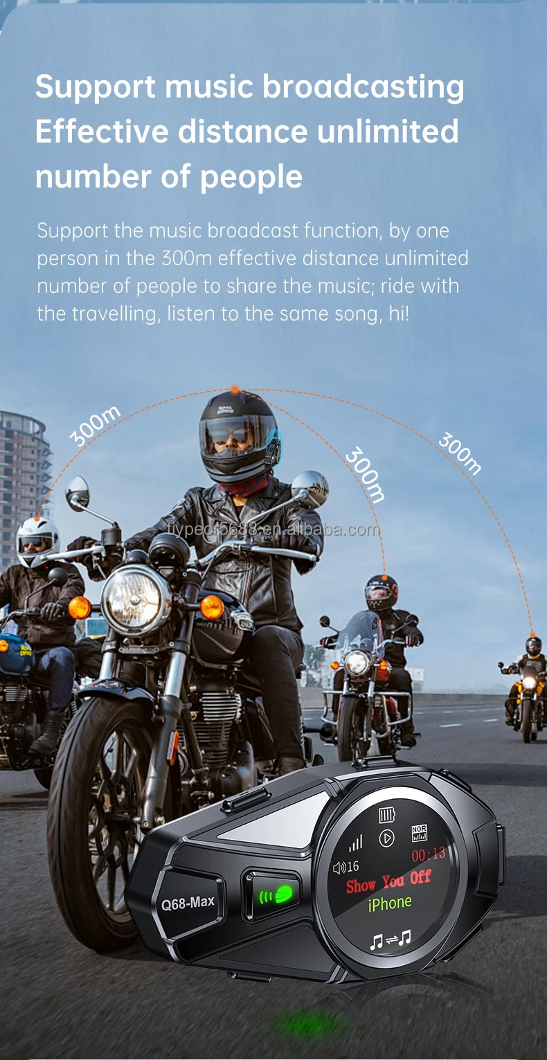 product tiypeor motorcycle helmet bt headset 2 riders 500m intercom tft color display ipx6 waterproof noise reduction auto answer-6