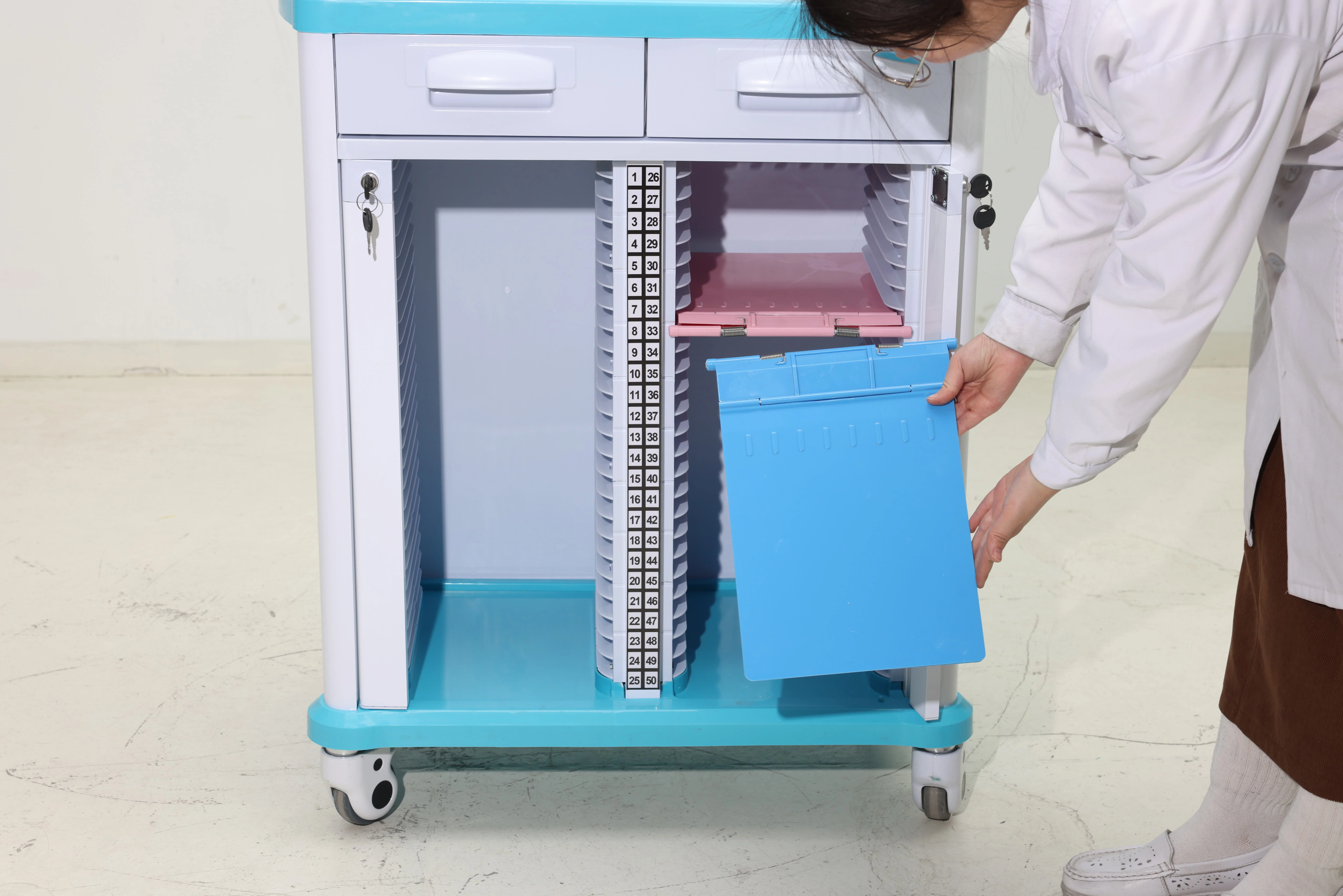 High-Capacity ABS Modern Hospital Document Management Cart Dual-Sided 50-Slot Organization CE Certified for School Living Room 5