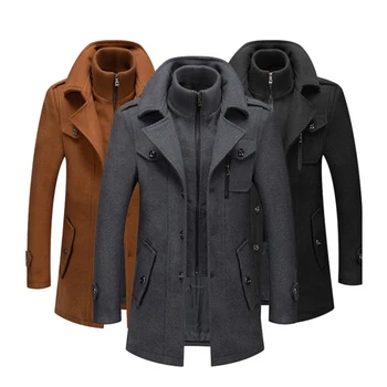 2021 Winter Mens Double Collar Coat Men's Coldproof Windproof Coat Jacket Woolen Tweed Jackets for Men