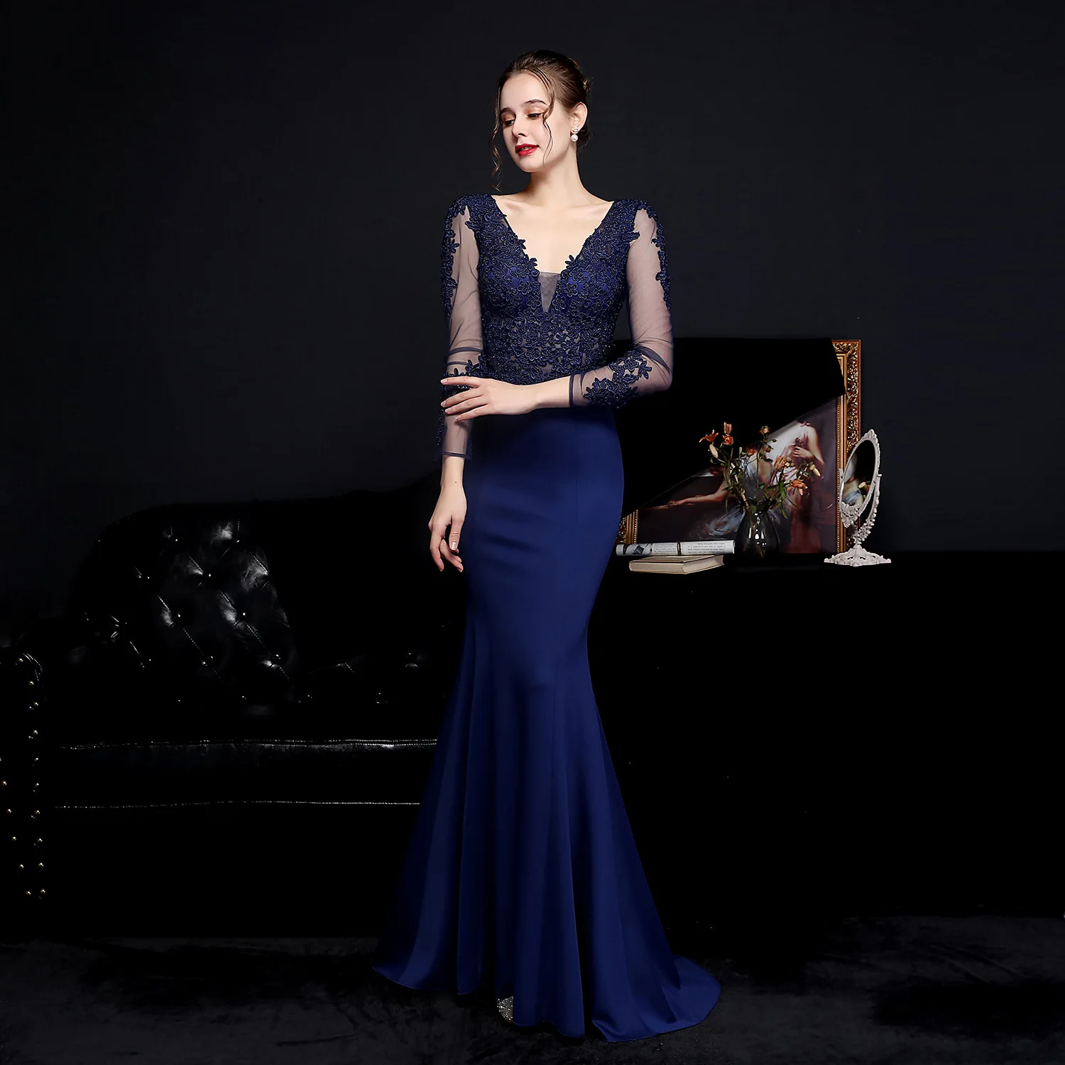 S2742F     2025 New High Quality Lace Perm Toast  Bride  Elegant Fishtail Evening Dress