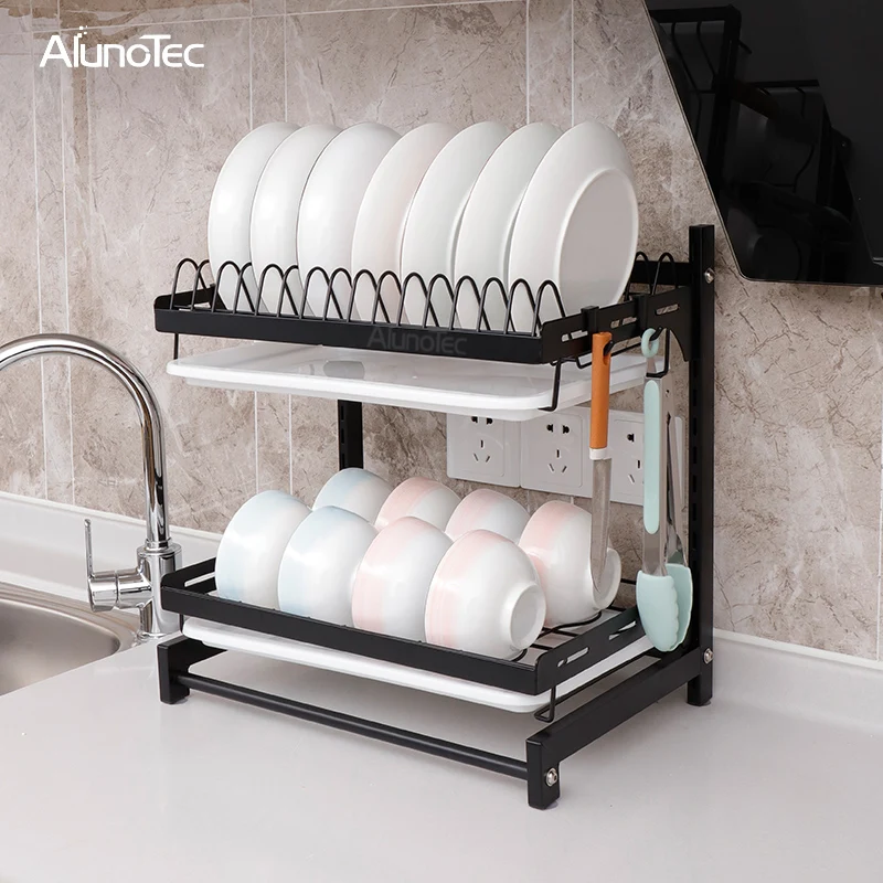 2 Tiers Kitchen Organizer Drainer Stand Plate Storage Holders Shelf Dish Drying Rack