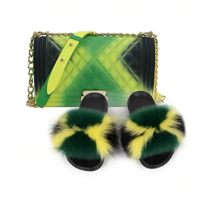 2023 Real Fox Fur Slippers Jelly Handbag Set Wholesale 2 Pcs Fluffy Fur Slides Set Purse Buy Fur Slippers Jelly Handbag Ladies Hand Bags Fluffy Slides Purs Product on Alibaba