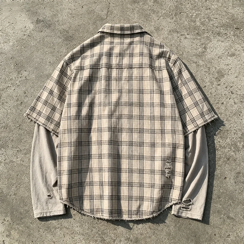 Manufacturers Custom Oversize Retro Vintage Camisetas Hombre Acid Wash Button up Long Sleeve Plaid Flannel Retro Style gallery 2