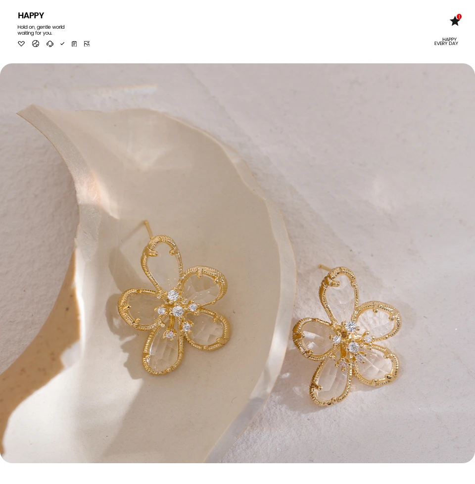 Jinyou 2204 Luxury Cubic Zircon Flower Korean Big Stud Earrings For ...