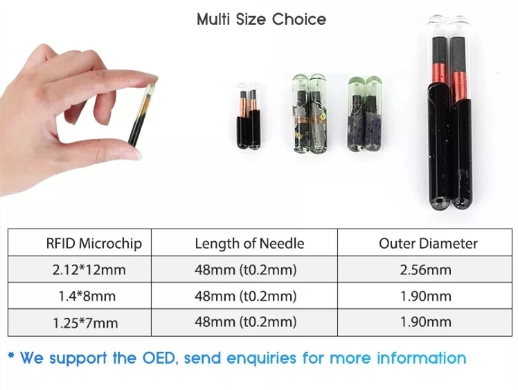 Wholesale Rfid Animal Chip Identification Syringe 2.12*12mm Em4305 Animal Pet Microchip