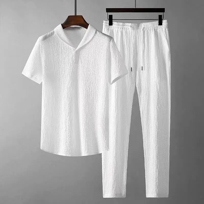 Simple Casual Short Sleeve Top Pants Suit