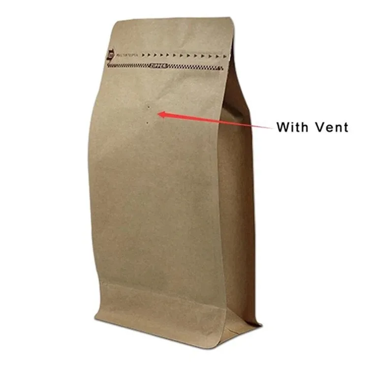 Private Label Custom Resealable Zipper Kraft Paper Bag Valve 8-Side Seal Moisture Proof for Salad Storage PE Vacuum Seal Pack