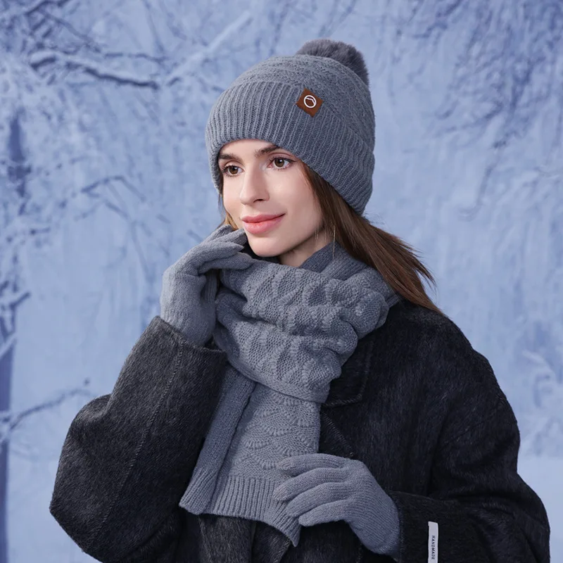 2025 Pcs Winter Fashion Knitted Beanie Women's Warm Cap Scarf