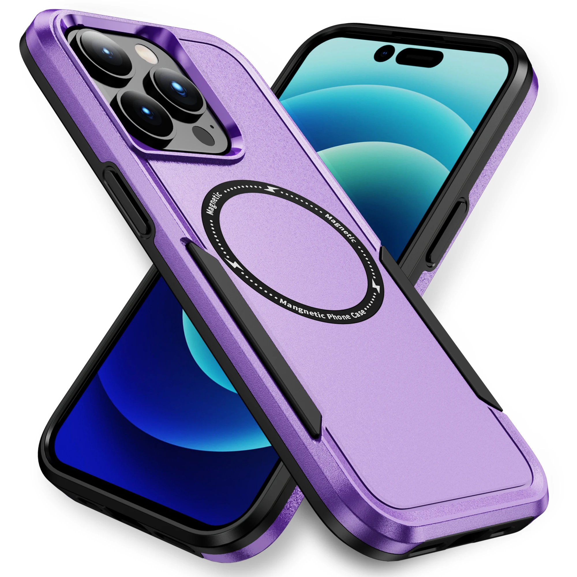 2-in-1 Wireless Charging Magnetic Hybrid Hard PC Case iPhone 14 13 12 11 Pro Max Shockproof TPU Phone Case Also Compatible Oppo