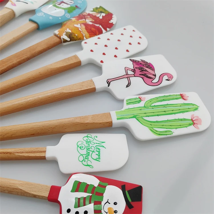 Colorful Silicone Kitchen Utensils  Silicone Triangle Spatula Cookware With Wooden Handle