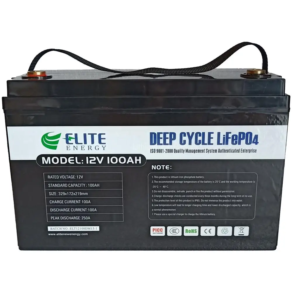 ELITE 12V 100Ah Deep Cycle Lithium Iron Phosphate Batteries LiFePO4 Battery Pack Smart BMS for Solar Energy Storage
