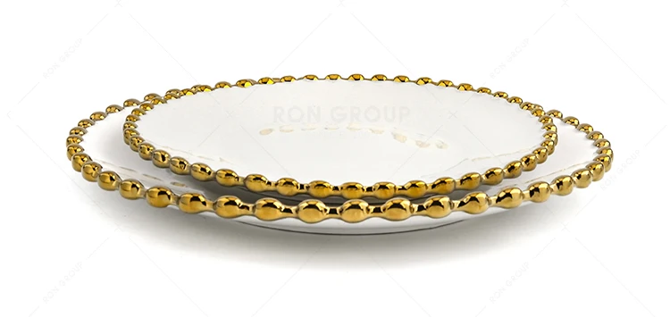 high quality multi size wedding plates luxury gold rim dinnerware decoration beaded charger plate wholesale