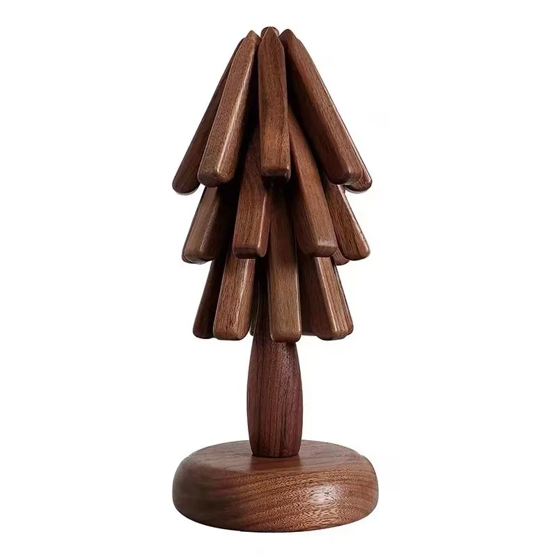 Sottopentola In Legno A Forma Di Albero – Set 3 Pezzi In Faggio, Pieghevoli, Termici - 4