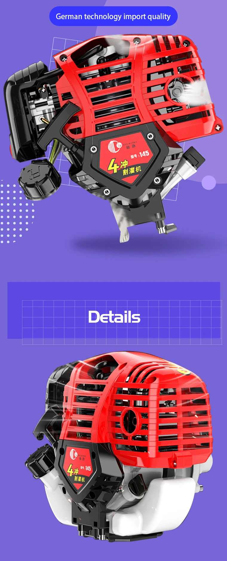 Engine Gasoline 4 Stroke Petrol Grass Cutter/4 Cycle Gas Economic Grass Trimmer Brush Cutter
