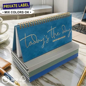 Custom logo Desktop Weekly Planner Pu Leather Gold Writing OEM ODM Wire Binding Stationery Daily Schedule Book