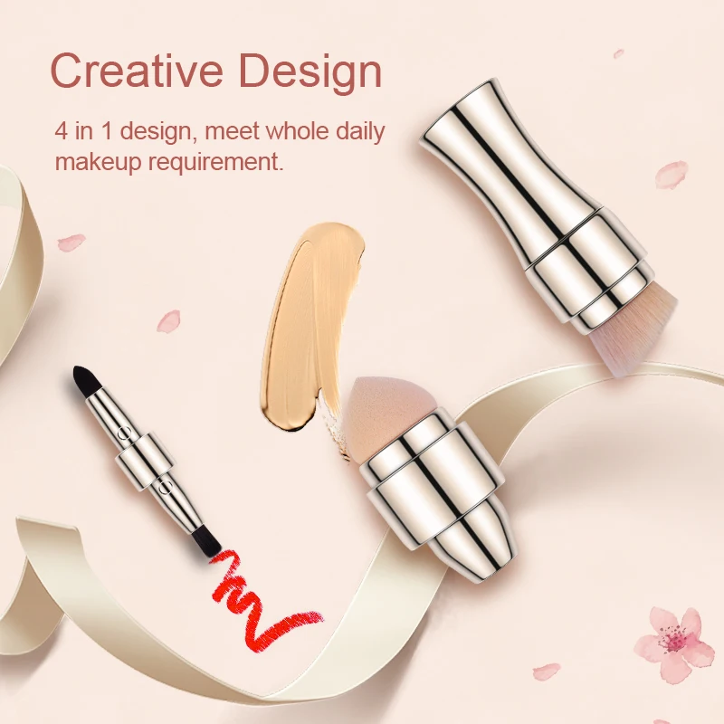 Make-up-Pinsel-Set 4-in-1 Mit Etui – Perfekt Für Unterwegs! Doppelendig Für Foundation, Concealer, Puder & Lidschatten