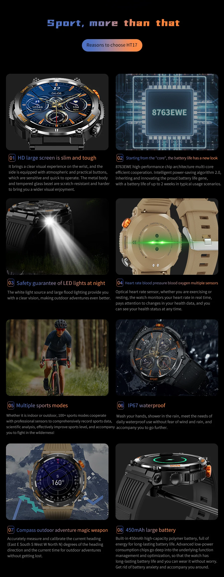 TSSD HT17 man Sport Smartwatch Outdoor ip67 men Reloj Inteligente Hombre  Bluetooth call smart watch with LED Lighting compass| Alibaba.com