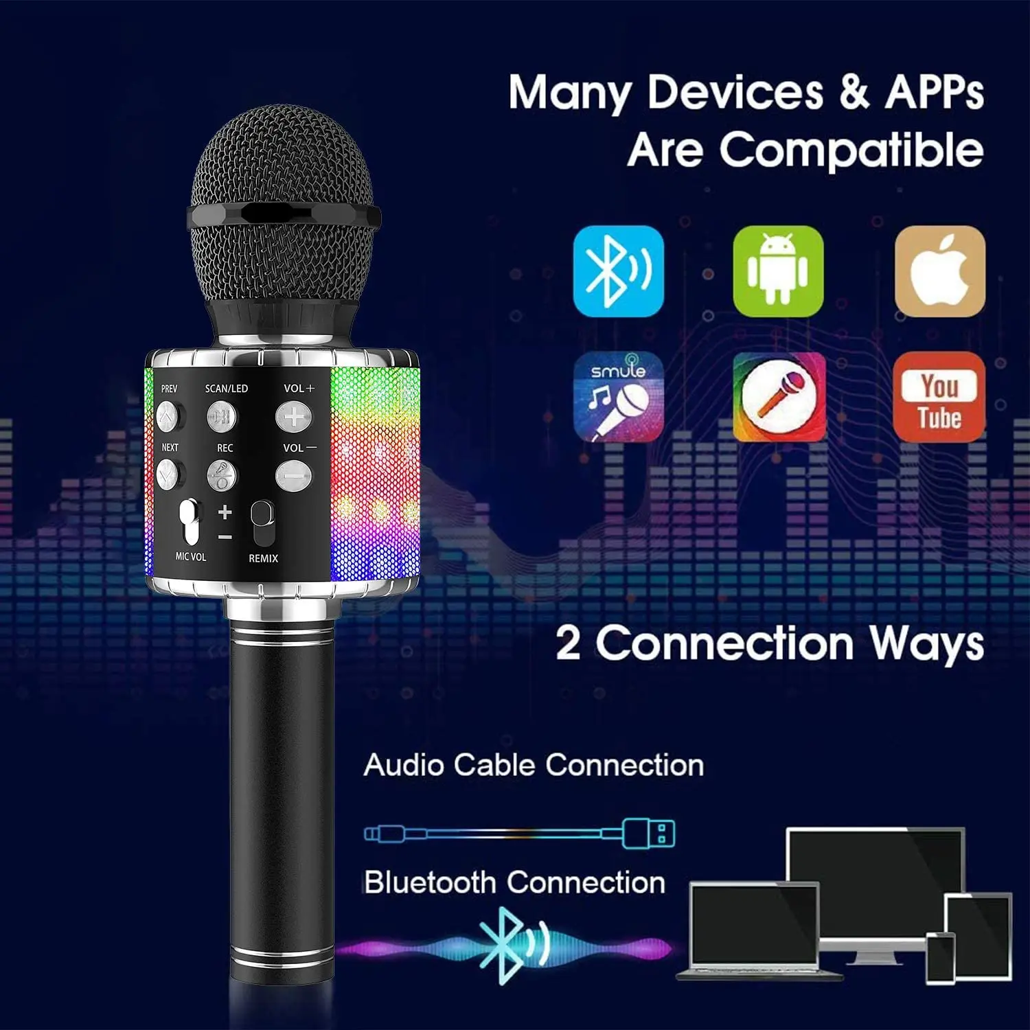 KIDWILL Microphone Bluetooth Karaoké sans Fil, 5-en-1 Radio FM