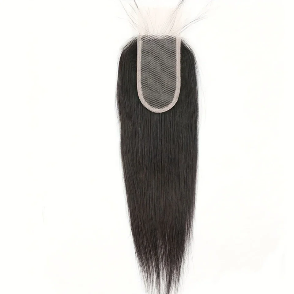 Straight Human Hair Lace Closure 2x4 Hand Tied Pre-plucked Baby Hairs Middle Part Natural Color Women_voghion.com