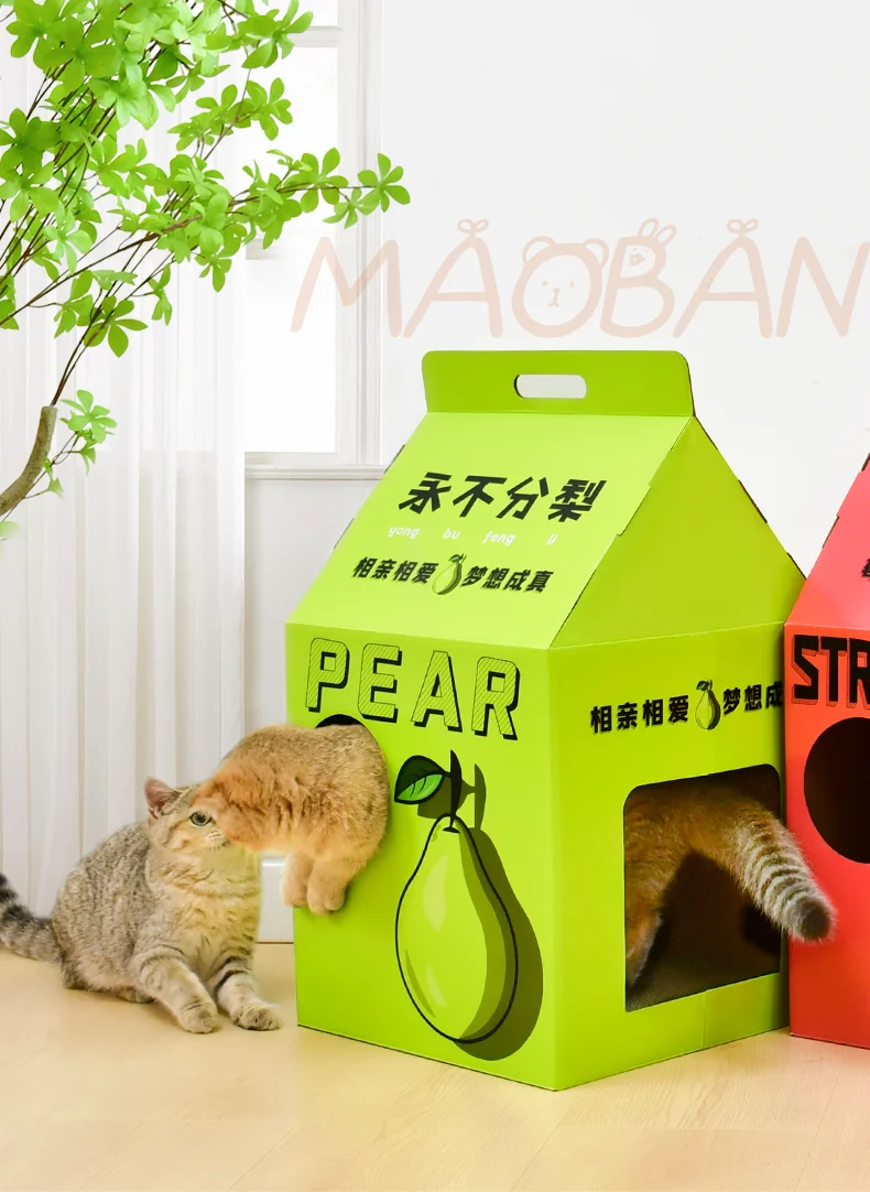 Deku Cardboard Cat Box Kitty Hideaway Playhouse With Cat Scratcher