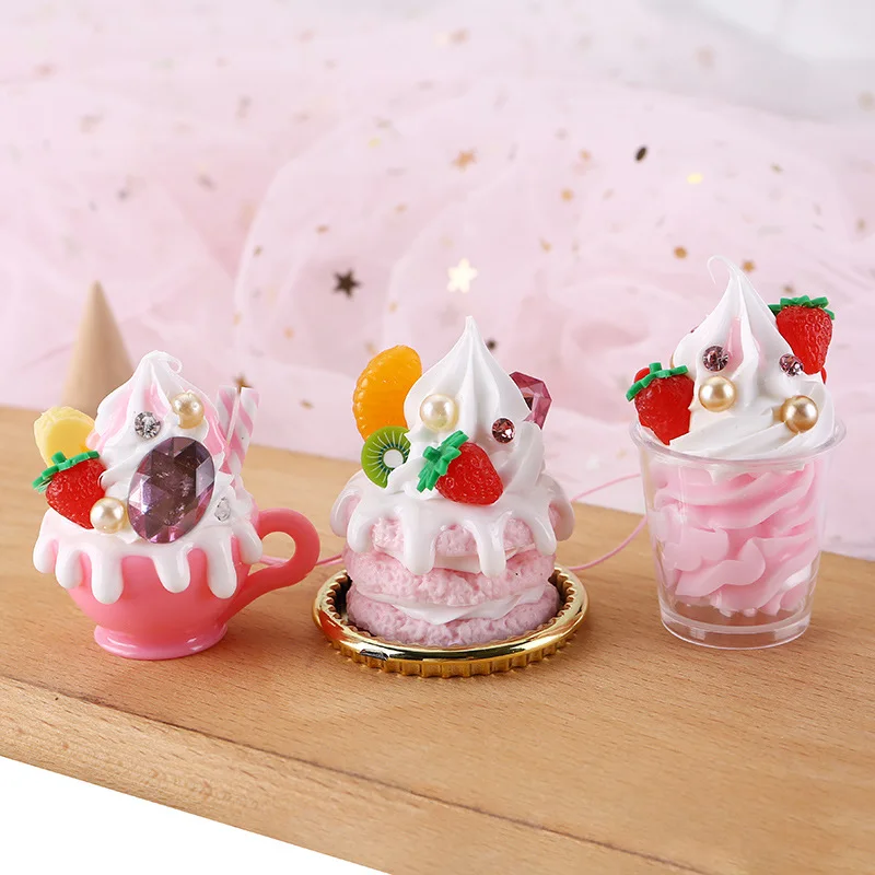 PVC Japanese Simulation Food Mini  Cake Ice Cream Cup Small Dessert Keychain Charm Pendant
