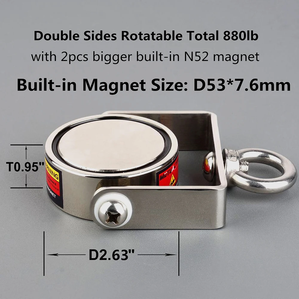 Strong Double Sided Fishing Magnet Combined 880lb Magnetic Pull