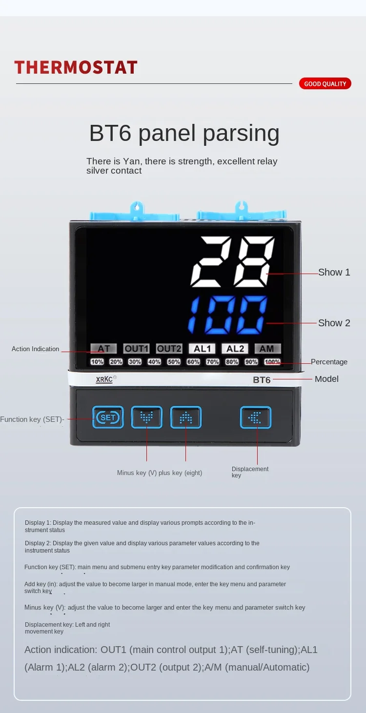 BT6-D 72*72mm Digital Display PID Temperature Controller with RS485 Communication and Timing Function Industry Thermostat