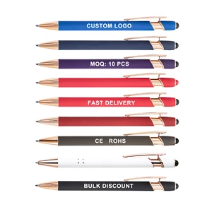 Soft Rubber Metal Ballpoint Pen Wholesales Rose Gold Parts Custom Logo Printed Advertising for Touch Stylus Phone