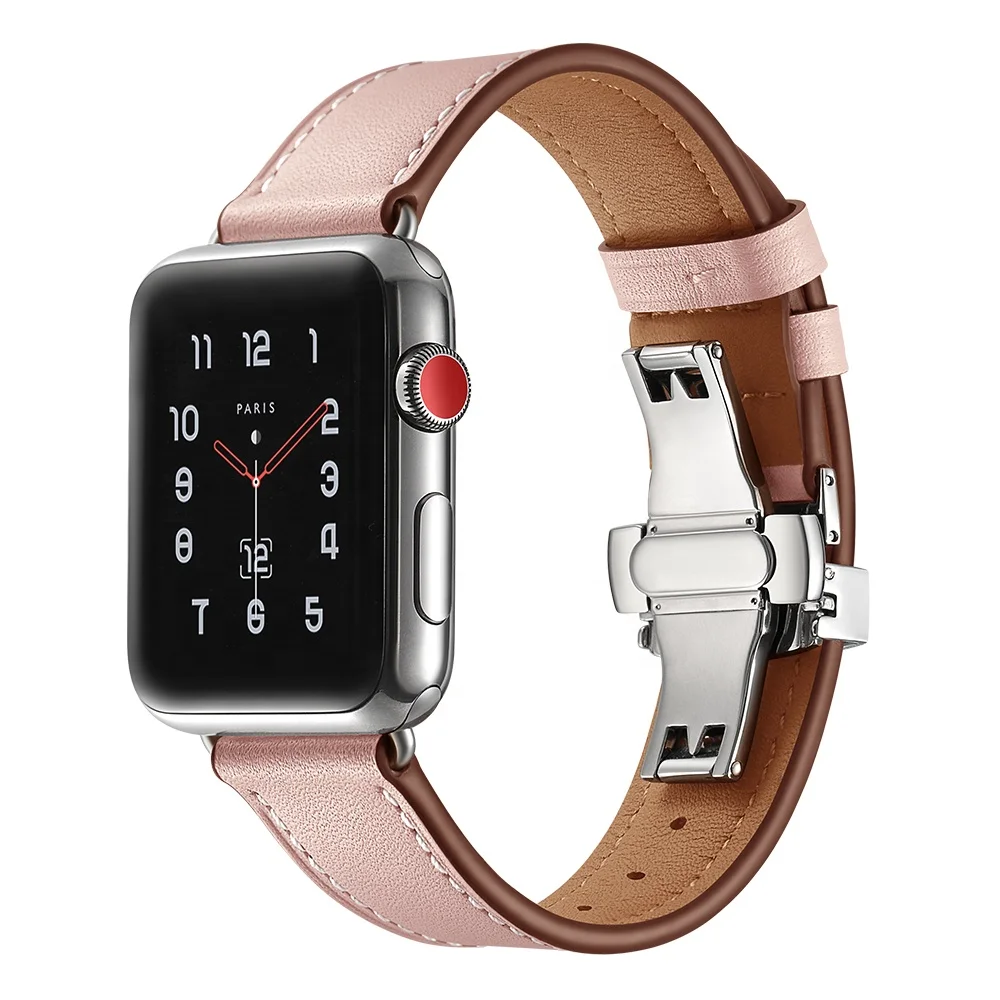 Luxury Genuine Leather Band With Metal Butterfly Clasp For Apple Watch  Series - Buy Luxury Genuine Leather Band With Metal Butterfly Clasp For Apple  Watch Series Product on