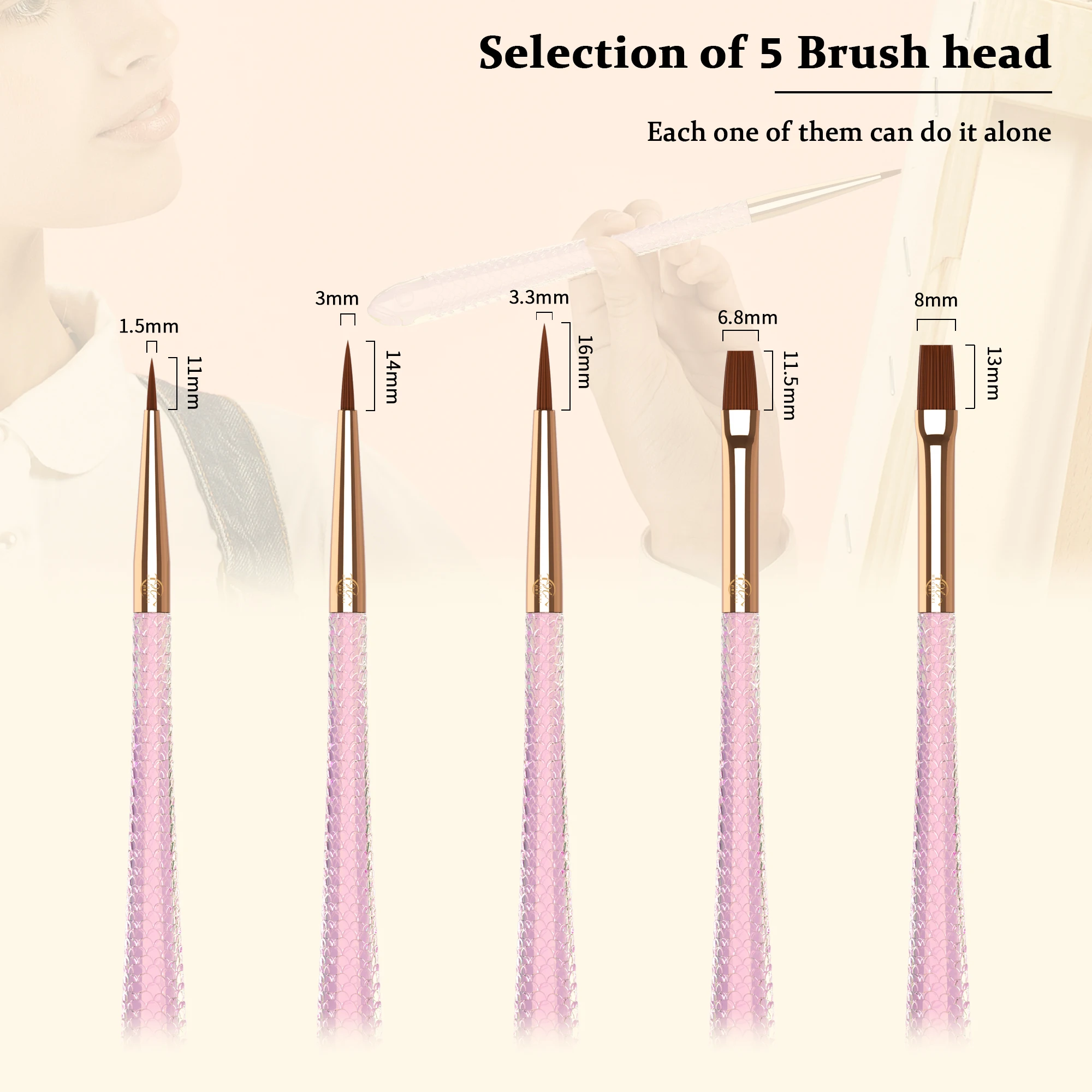 Набор из 5 шт. нейлоновые волосы розовые акриловые рыбьи весы дизайнерские кисти для рисования акварели гуашь масло акрил