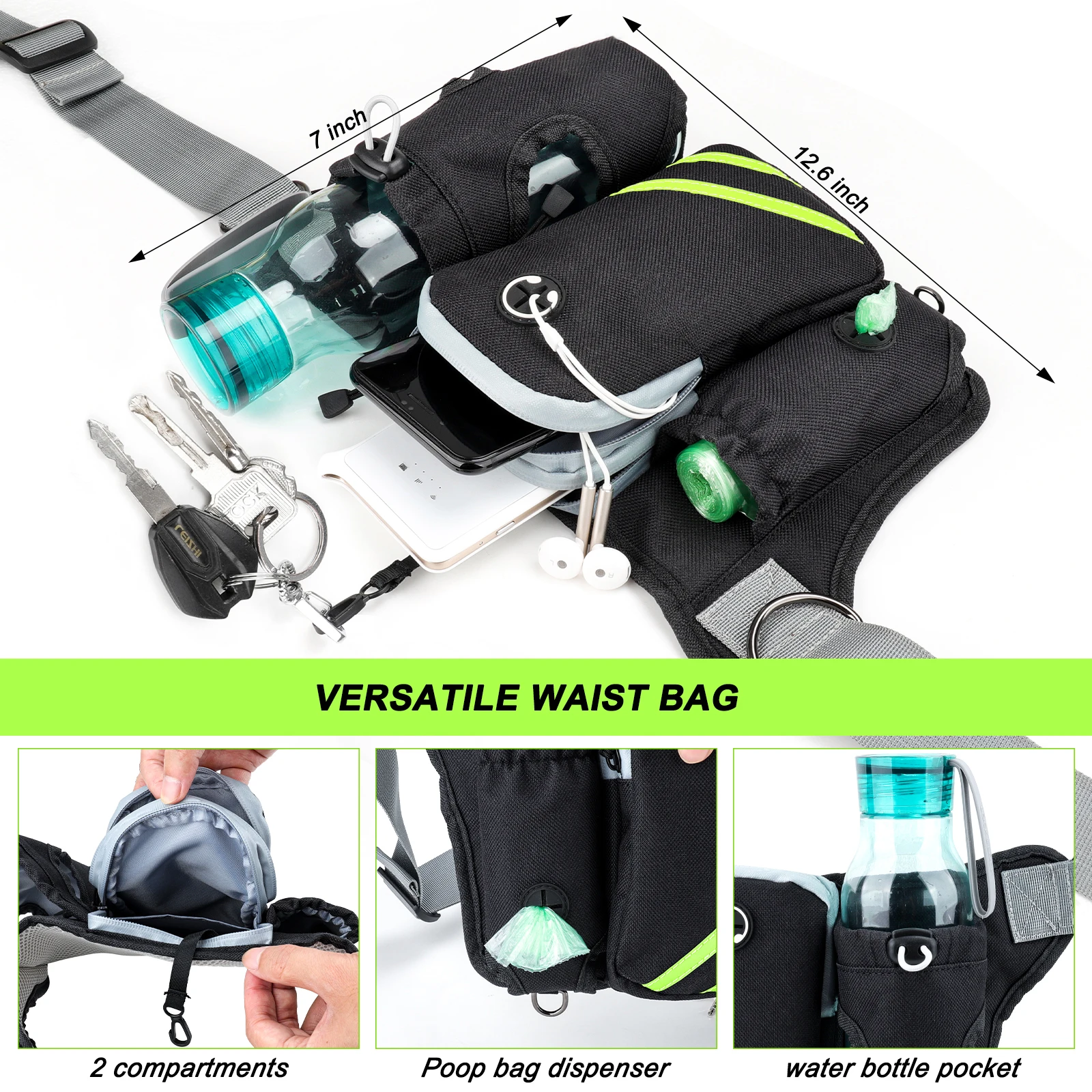 Hands Free Dog Leash Pouch With Adjustable Waist Belt For Running