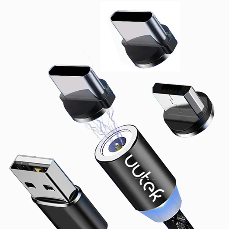 2m 6ft Magnetic Usb Cable with Micro USB/Type-c/8 Pin Connection & Blue LED Light for iPhone Android Phone Charging Cable