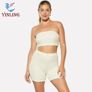 New Custom Butt Lifting Matching Sexy Gym Fitness Strapless Bandeau Sport Bra Yoga Biker Women Shorts Sets Fitness Yoga Clothes
