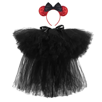 Fluffy Chiffon Lace Little Girls Birthday Wedding Party Tulle Kids Halloween Costume Black Tutu Skirt