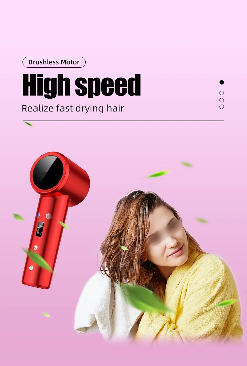 Rechargeable Wireless Hair Dryer Mini Portable Blow Dryer 4 Gear