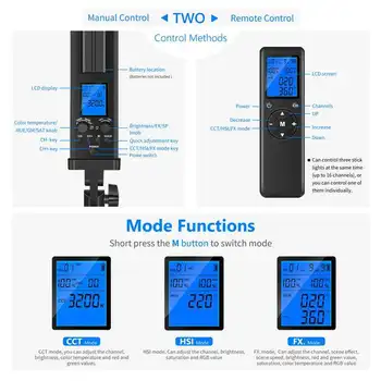 Neewer 2.4G RGB LED Light Stick, 3-Pack Photography Lighting Kit with Remote Control, Dimmable 3200K~5600K with Stand, Arm detail image