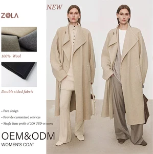 Winter Women's Vintage Casual Eco-Friendly 100% Wool Coat Long Length Breathable Detachable Belt Closure