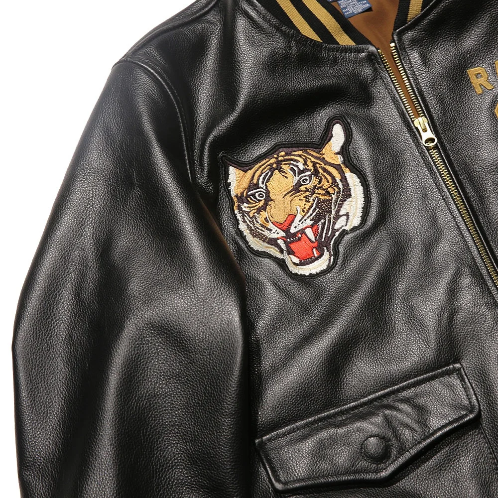 Baseball Uniform Casual Real Leather Coats Embroidered Tiger Cowhide Genuine Leather Jacket Men Clothing