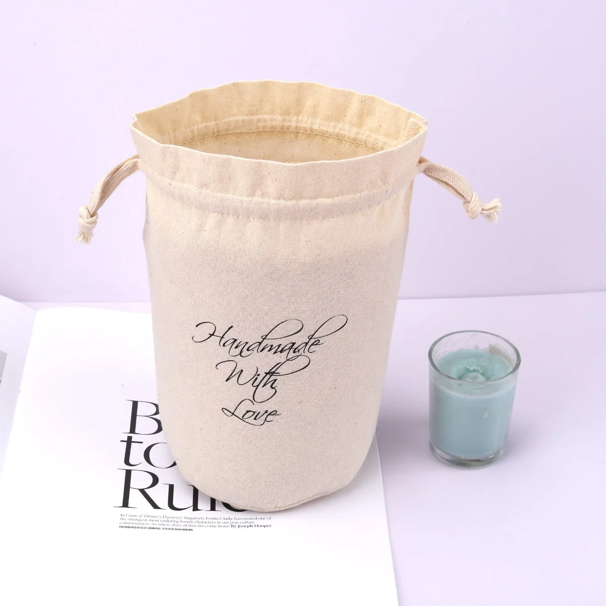 Ecofriendly Round Bottom Cotton Drawstring Candle Jar Packaging Dust