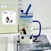 Sausage puppy 400ml single cup+blue straw+transparent lid