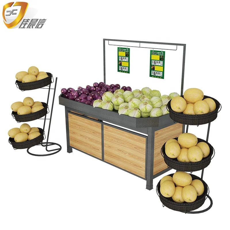 Supermarket Store Display Fruit and Vegetable Stand Rack Gondola Shelf Display Rack with Basket