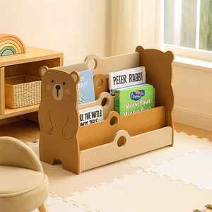 EDULAND Modern Wooden Bear Kids Furniture Set Bookshelf Safety Storage Organizer Montessori Toddler Living Room Kids Room