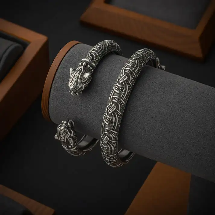 Stainless Steel Dragon Cuff Bracelet - Viking Style Bangle For Men & Women, Adjustable, Handmade, Fashion Jewelry